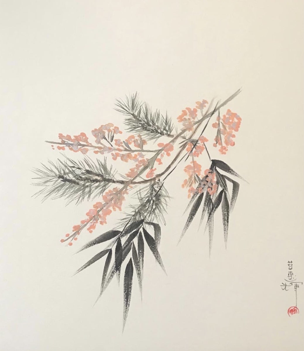 絵画 Friendship The three friends of winter (24 x 27 cm) – Daibokai - Japanese Art