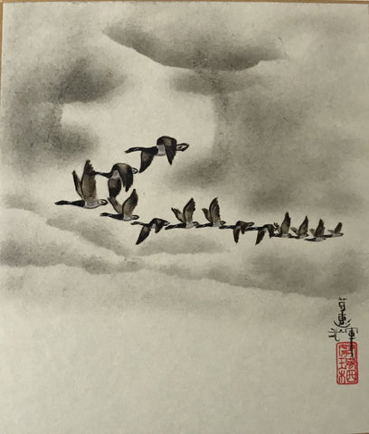 Moon with geese (18 x 21 cm)