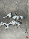 Cranes with snow (24 x 27 cm)