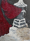 Lady in red with snow (24 x 27 cm)