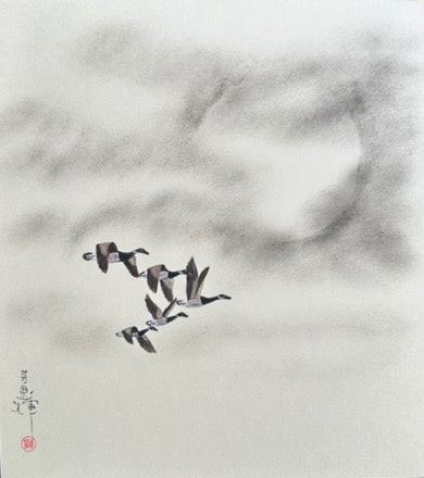 Moon with geese and clouds (24 x 27 cm)