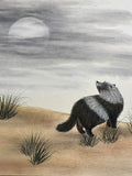Tanuki with moon and clouds (24 x 27 cm)