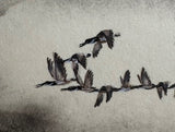 Geese with moon and clouds (12 x 13,5 cm)