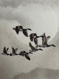Geese with moon and clouds (12 x 13,5 cm)