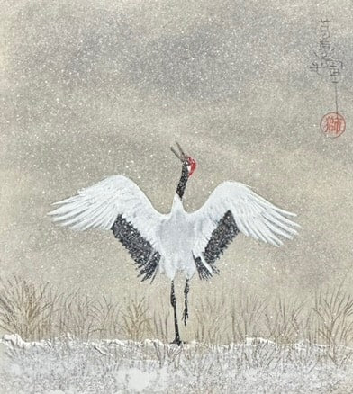 Crane with snow (12 x 13,5 cm)