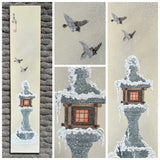 Lantern and sparrows with snow  (7,5 cm)