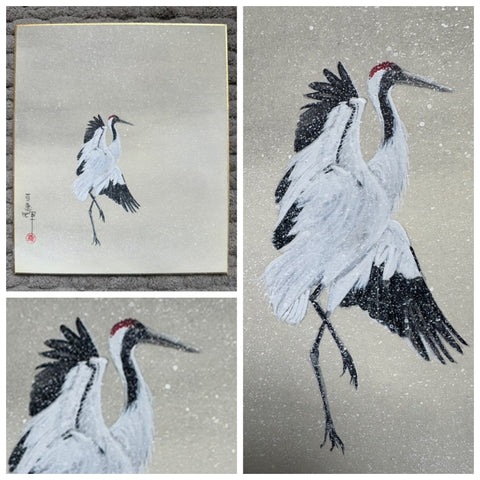 Crane with snow (18 x 21 cm)