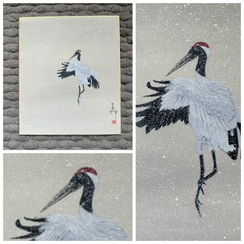 Crane with snow (18 x 21 cm)