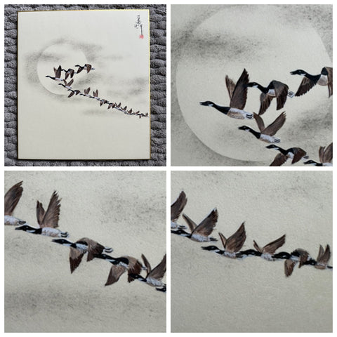 Geese with moon (24 x 27 cm)