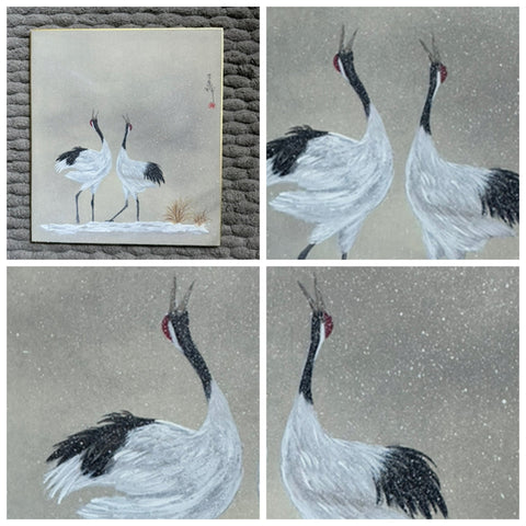 Cranes with snow (24 x 27 cm)