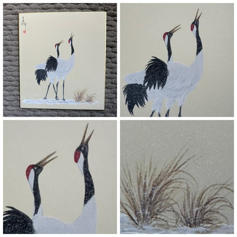 Cranes with snow (24 x 27 cm)