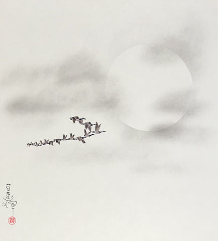 Moon with geese (24 x 27 cm)