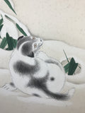Little dog with bamboo in winter (24 x 27 cm)