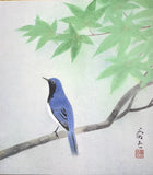 Bird with green maple leaves (24 x 27 cm)