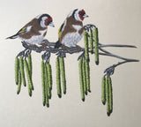 Goldfinches on branch (24 x 27 cm)