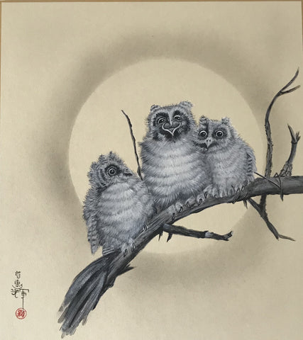 Owls at full moon (24 x 27 cm)